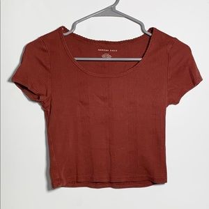 AE Burgundy Short Sleeved Crop Top